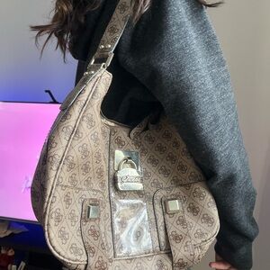 Guess Tan Monogram Shoulder Bag